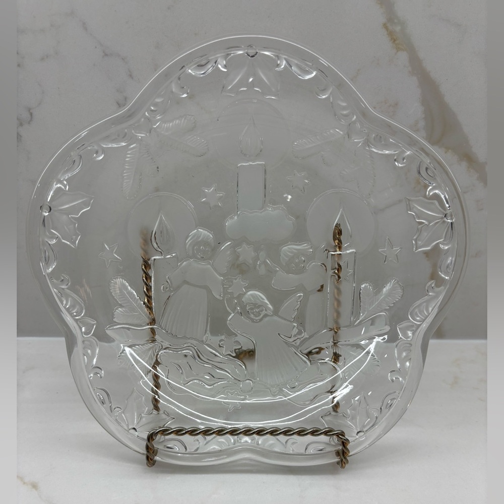 Mikasa Holiday Lights Crystal Walther Glass Christmas Plate Frosted Angels Stars
